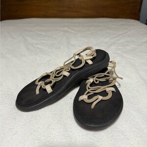 Teva Women's Sandals with Black Sole and Tan Straps